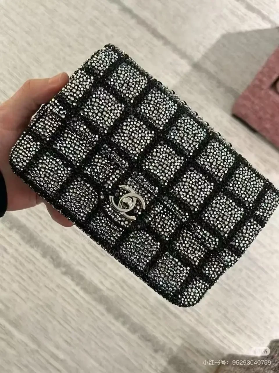CHANEL Black Strass Silver-Tone Metal Clutch — view 1