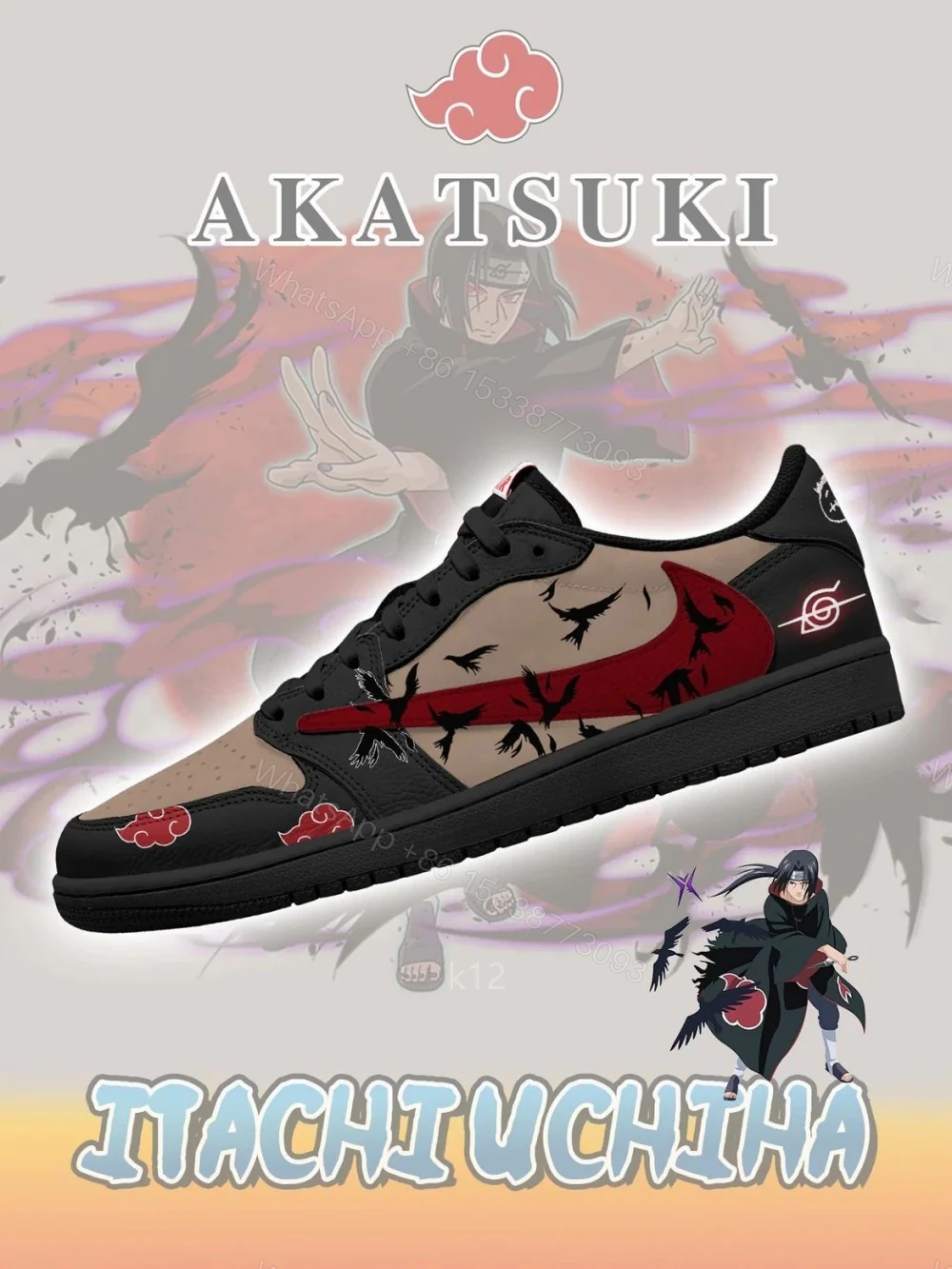 Akatsuki Itachi Uchiha V.6 Custom TS Low Jordan 1 — view 1