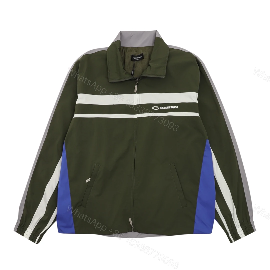 Balenciaga A貨男士軍綠拼色立領外套 拉鍊休閒運動風格 — view 1