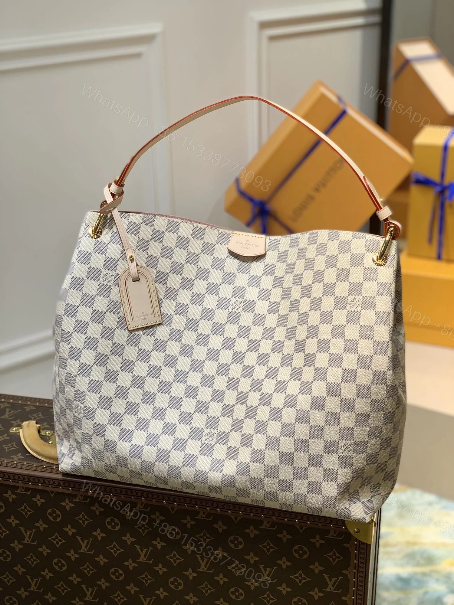 LV A貨Graceful MM白棋盤格肩背包 女款輕奢百搭精品 — view 1
