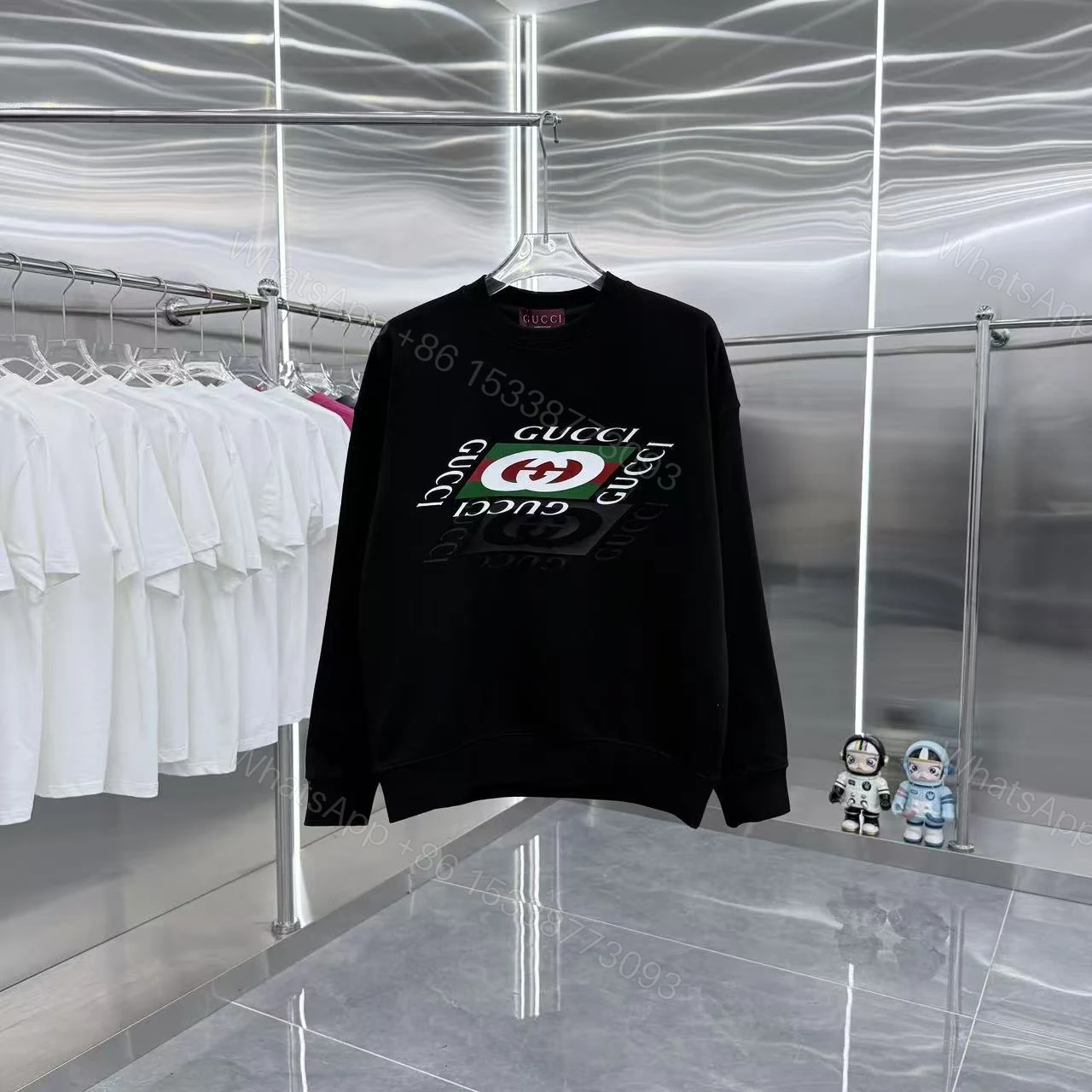 Gucci A貨長袖T恤黑色紅綠立體LOGO設計舒適針織材質 — view 1