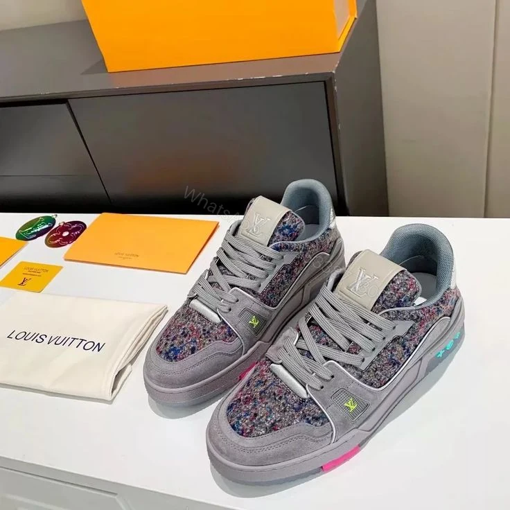 Louis Vuitton Trainer sneakers in the ‘Grey with Colorful Mesh — view 1