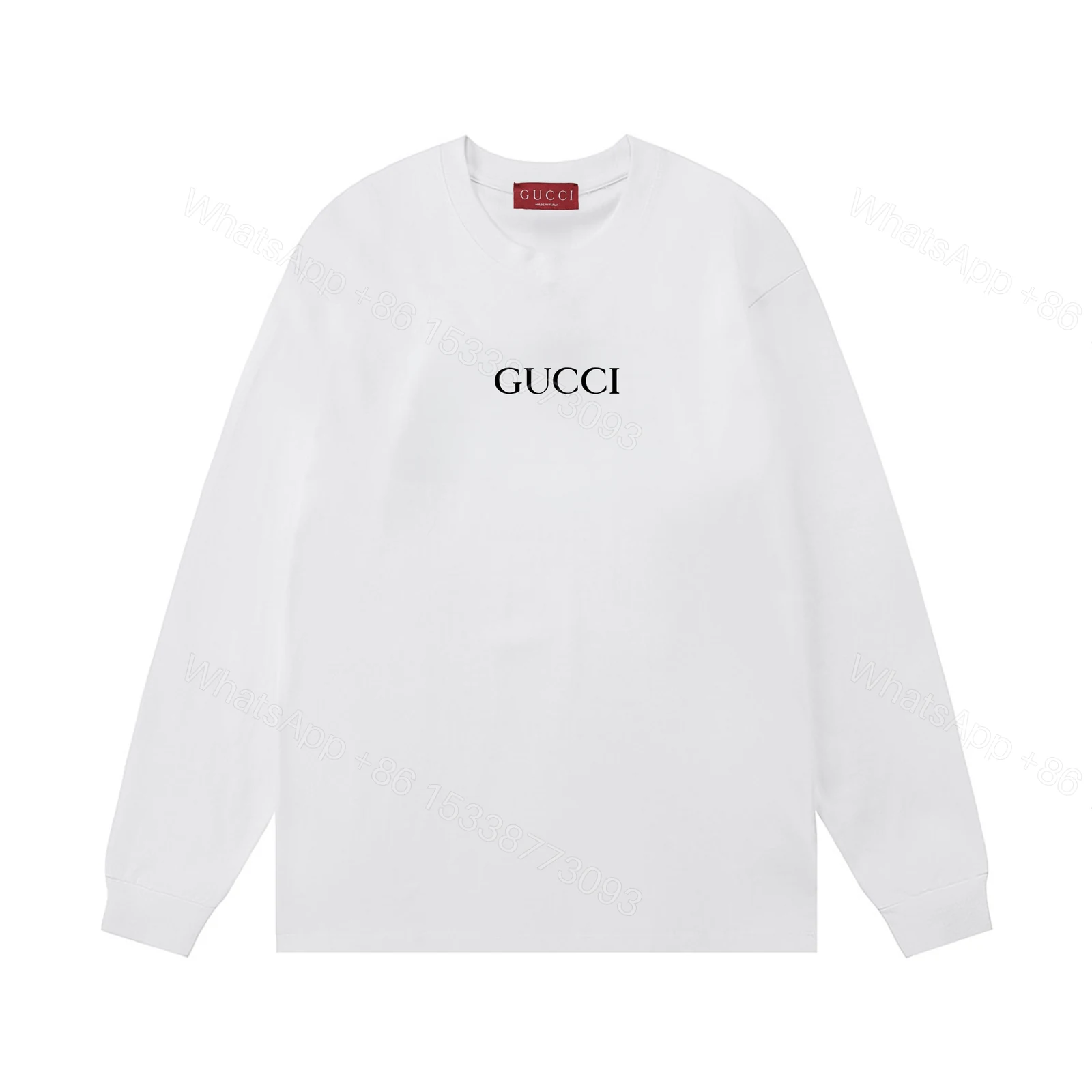 Gucci A貨男款白色長袖T恤 簡約Logo字樣百搭實穿首選 — view 1