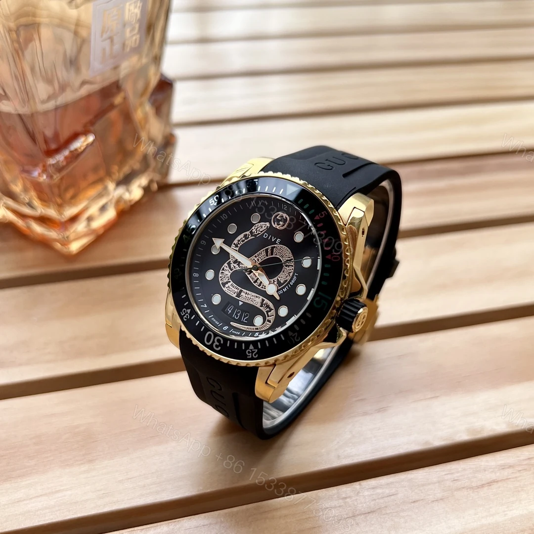 Gucci原單 Dive 系列 蛇紋圖案 潛水腕錶 黑色橡膠錶帶 — view 1