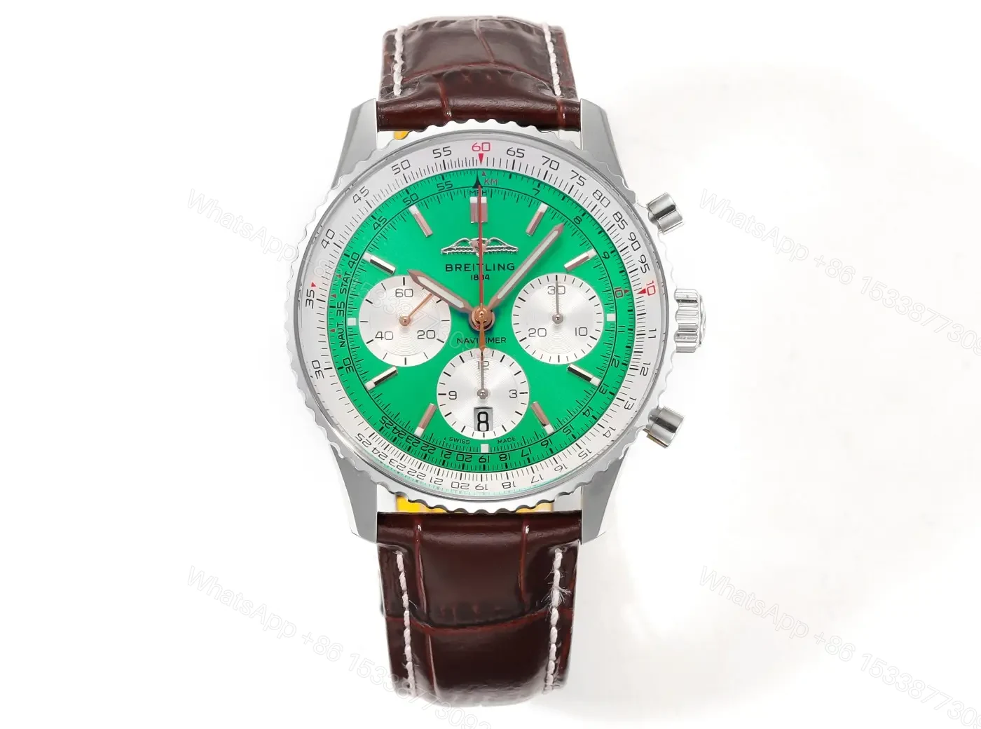 Super Clone Breitling Navitimer B01 Green Panda Leather Strap 43MM Premium AB01385A1L1P1 — view 1