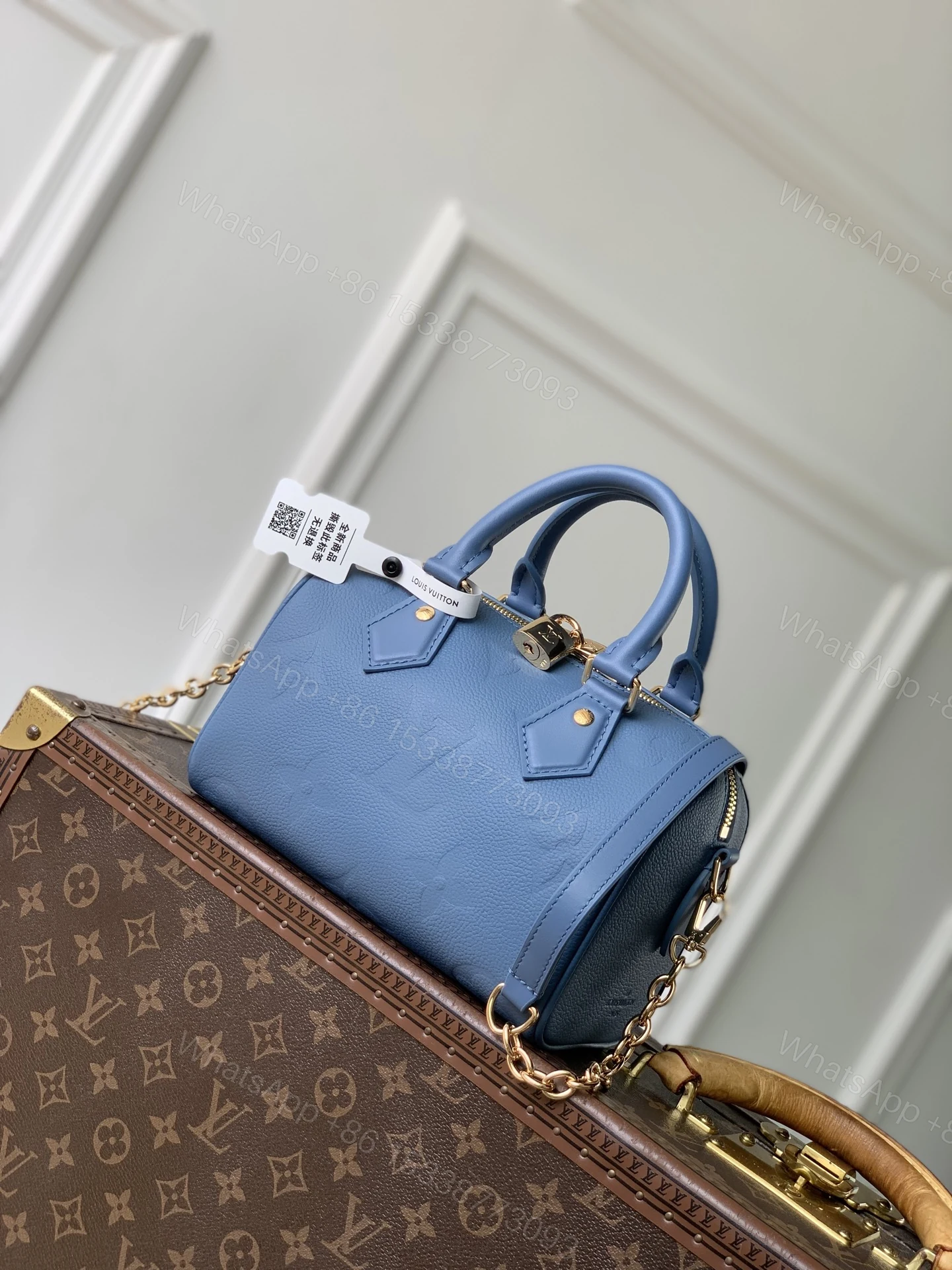 LV 高仿 M28316 藍色壓紋 Nano Speedy 迷你手提斜背包 女款精品小包熱賣款 — view 1