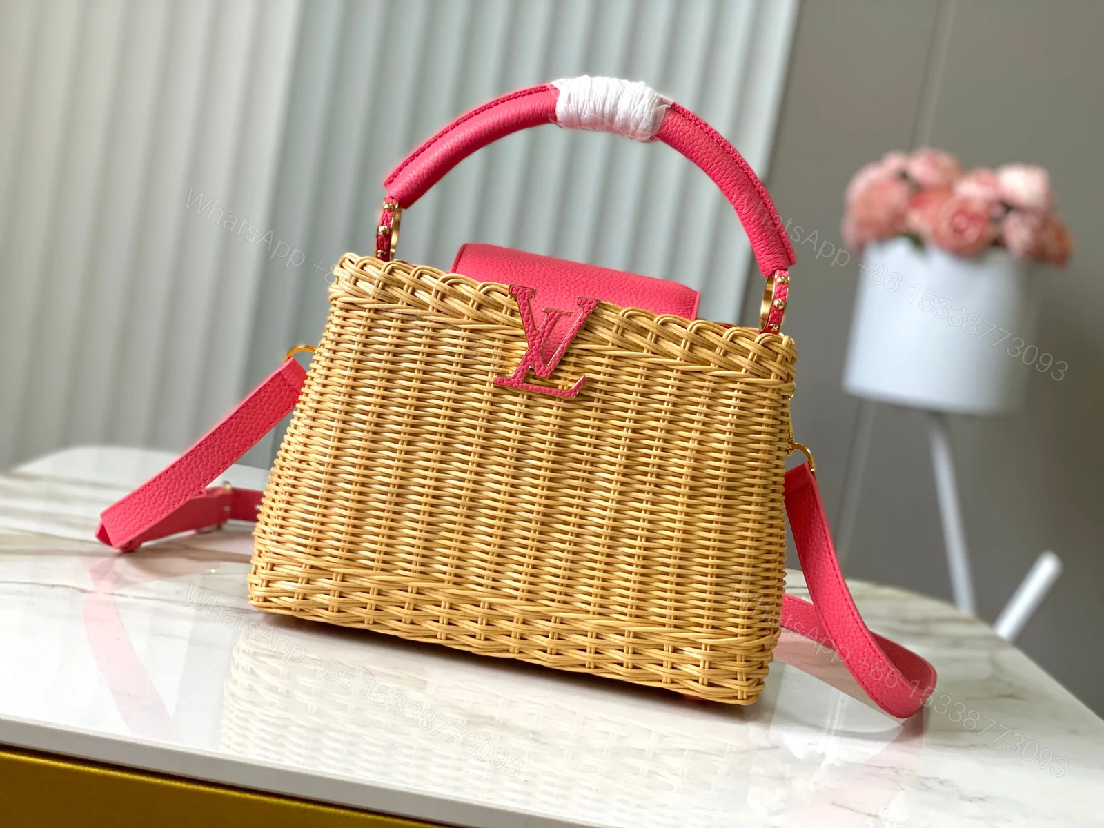 LV A貨藤編手提包粉色皮革飾邊夏日限定風格款 — view 1