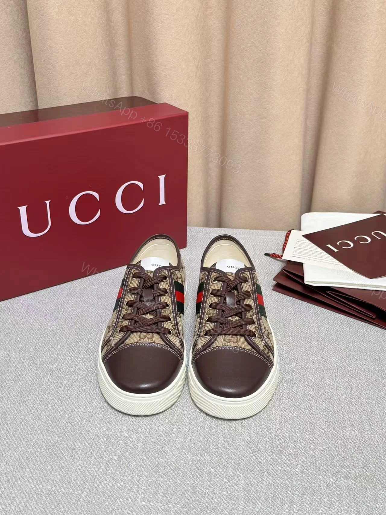 GUCCI 高仿 男款 老花拼接低筒板鞋 經典百搭款 — view 1