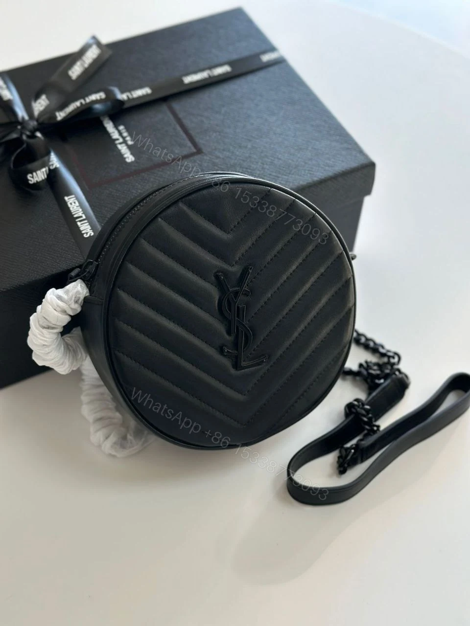 Saint Laurent Grain Quilted Round Vinyle Camera Bag — view 1