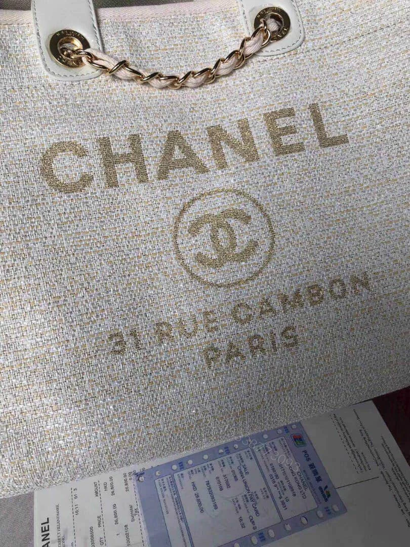 View 7 of CHANEL DEAUVILLE LARGE TOTE SHOPPING BAG WHITE 38CM