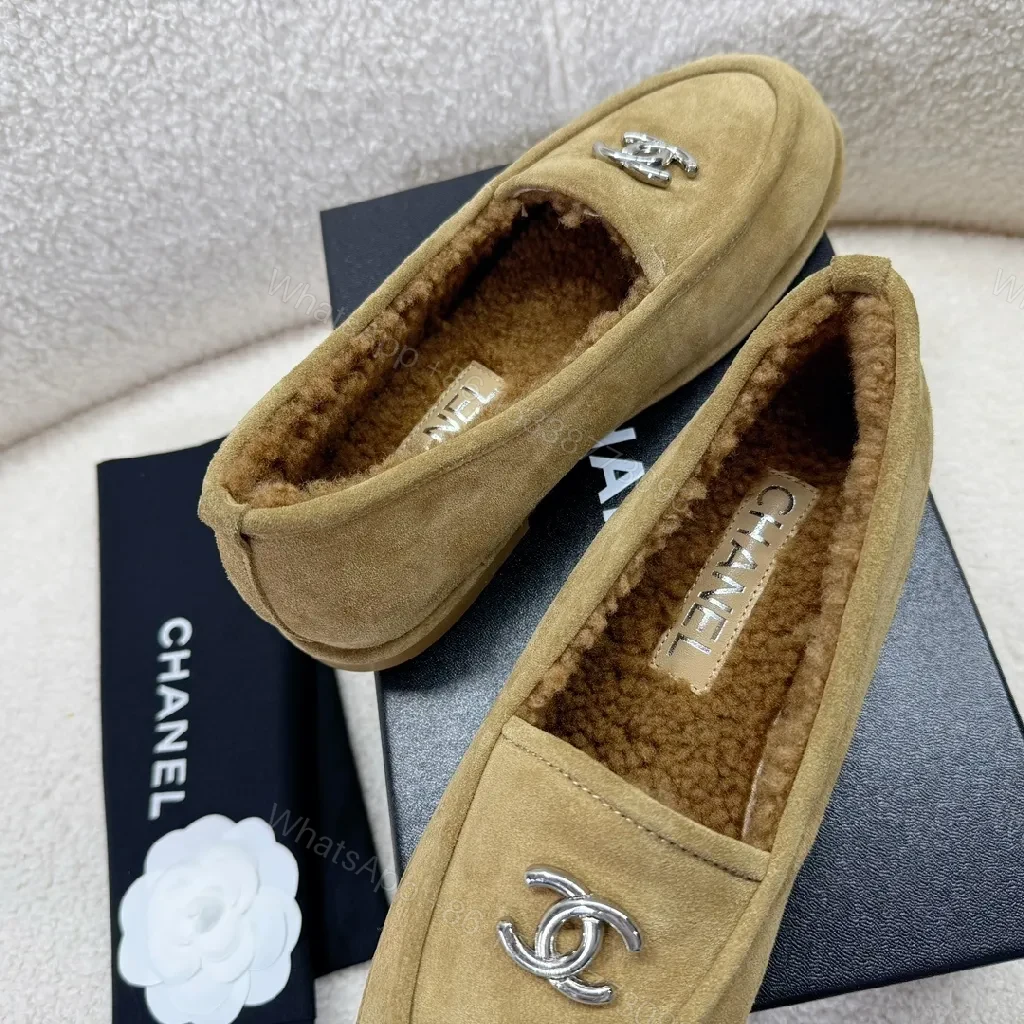 View 6 of Cozy-Camel Suede Shearling Mules with Logo