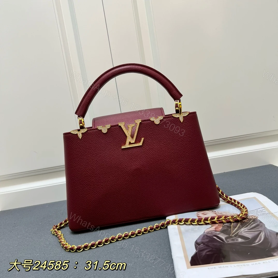 LV 原單 24585 大號酒紅色鏈條手提包 31.5cm優雅女款包 — view 1