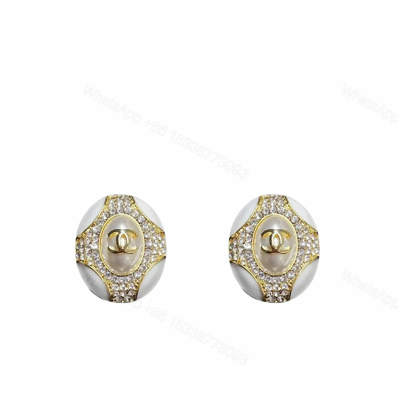 CHANEL OVAL CRYSTAL EARRINGS IN GOLD — view 1
