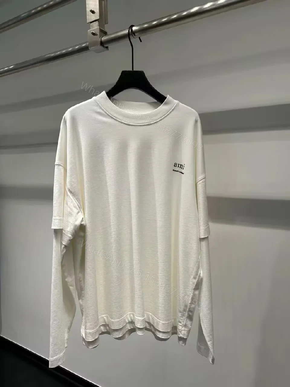 Textured Off-White Cotton Tee: Minimalist Luxe Long-Sleeve Shirt — view 1