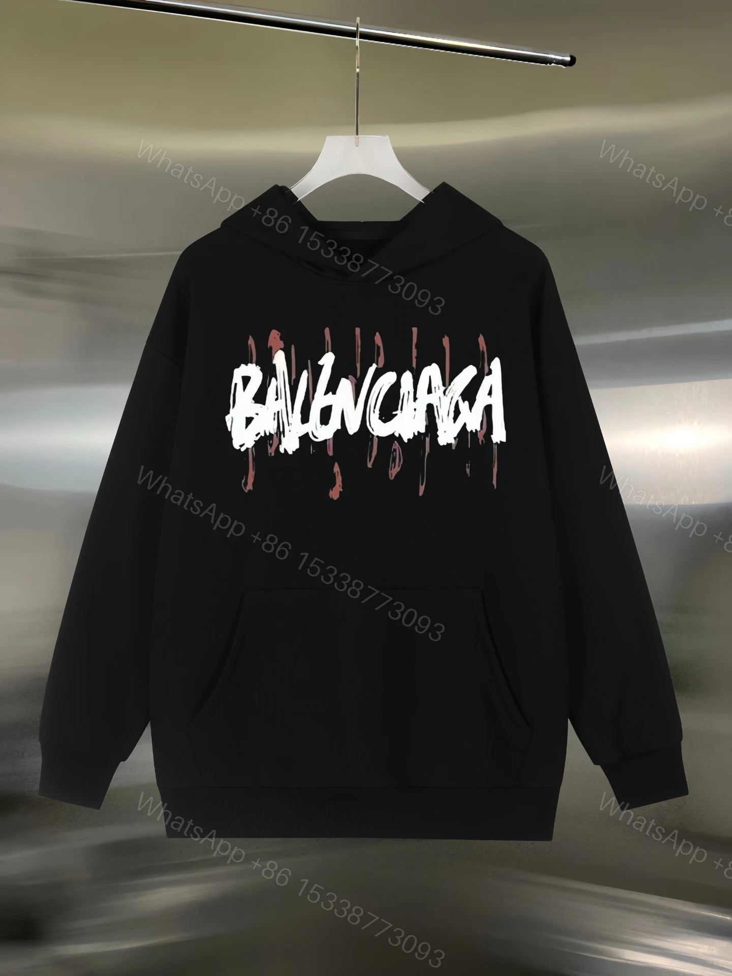 Balenciaga一比一男士連帽衛衣 黑色刮痕手寫字體設計 街潮人氣款 — view 1