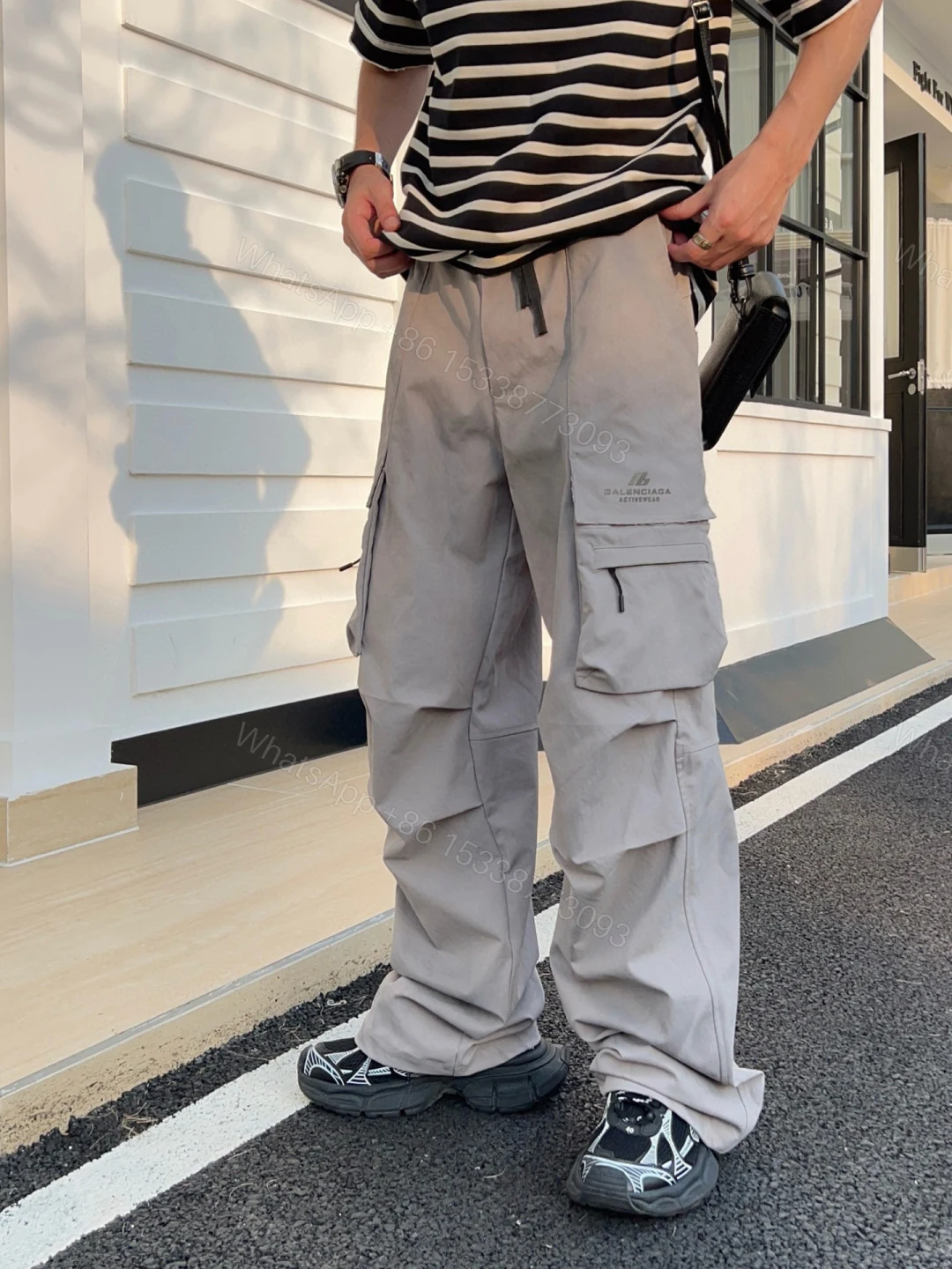 Balenciaga A貨男士灰色多袋工裝褲 寬鬆街頭設計 — view 1