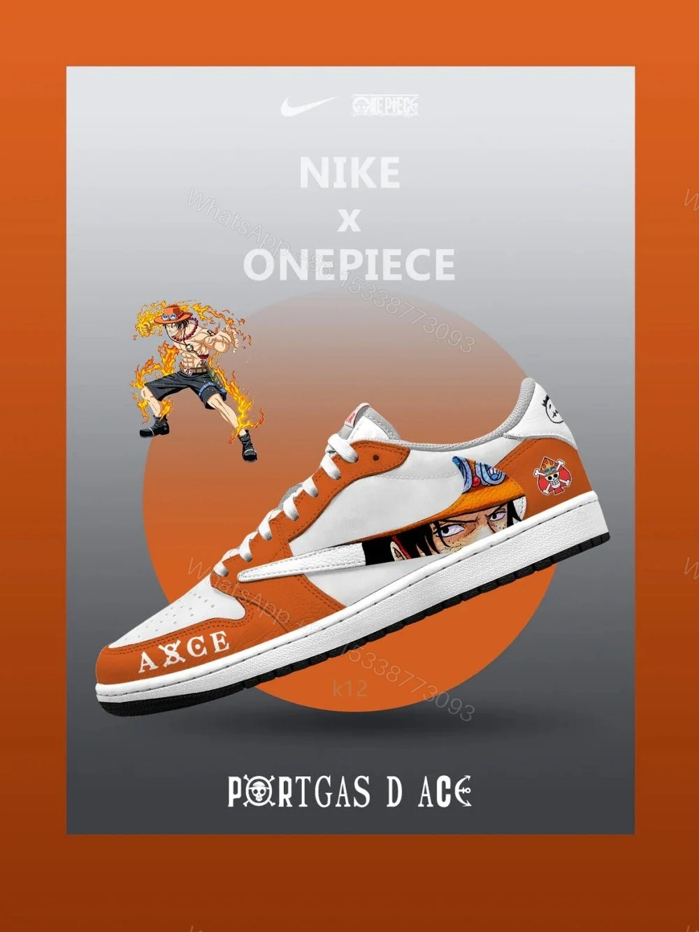 Portgas D Ace V.1 Custom TS Low Jordan 1 — view 1