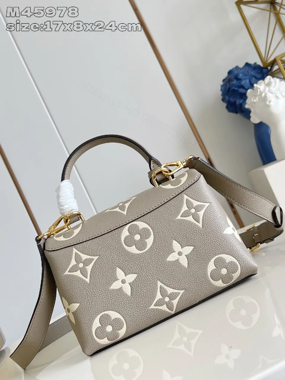 View 5 of Taupe Pebbled Leather Satchel: Monogram Shine Mini Bag