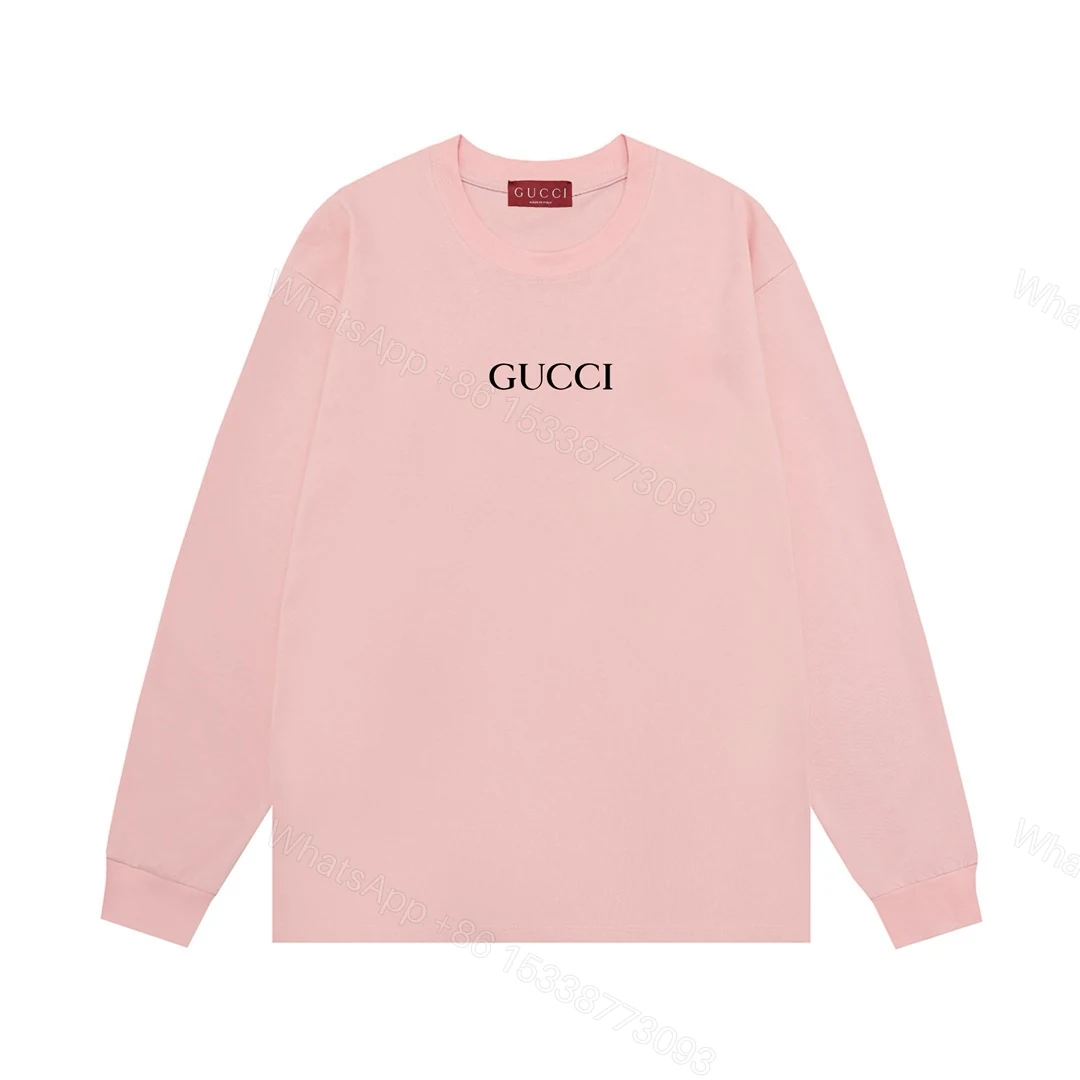 Gucci高仿粉色LOGO簡約長袖T恤 柔美色系男女皆宜 — view 1
