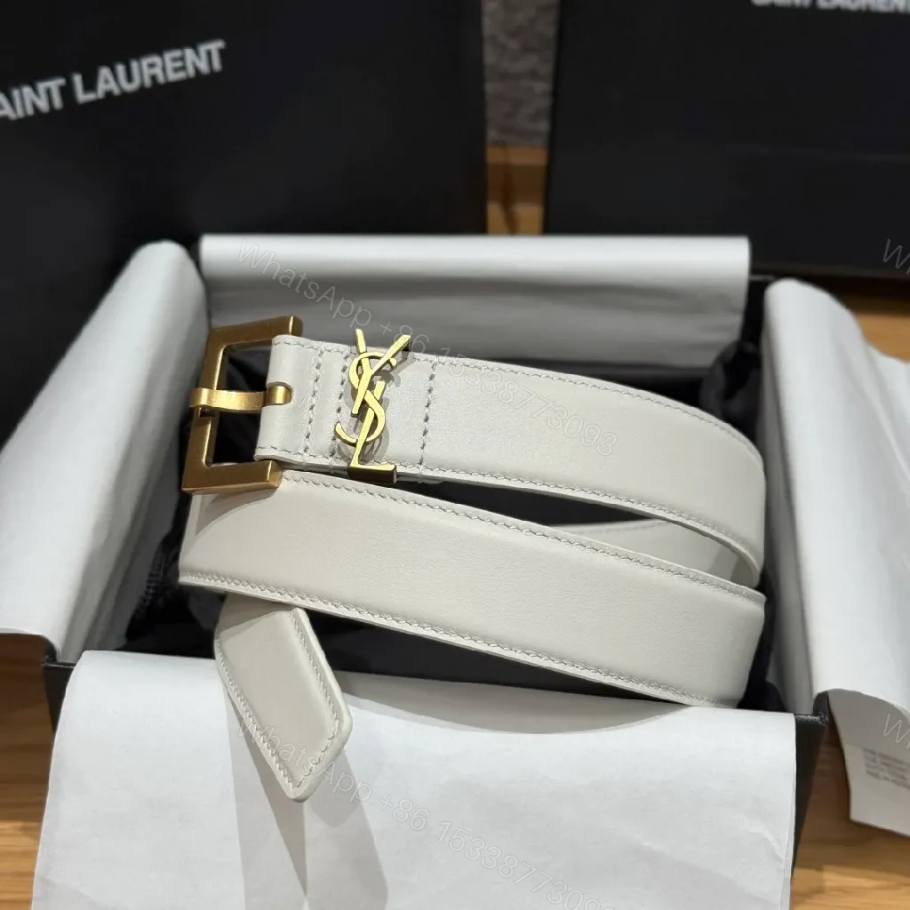 White Leather Belt – Minimalist Gold Hardware Belt, Unisex Accessory — view 1