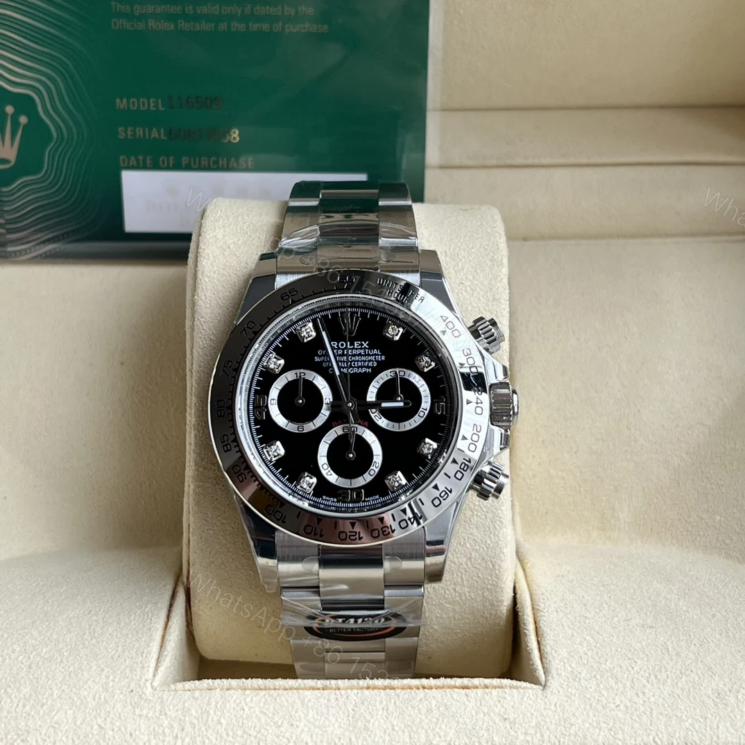 Rolex 一比一 男款 Daytona 黑面鑽刻鋼帶計時腕錶 奢華百搭款 — view 1