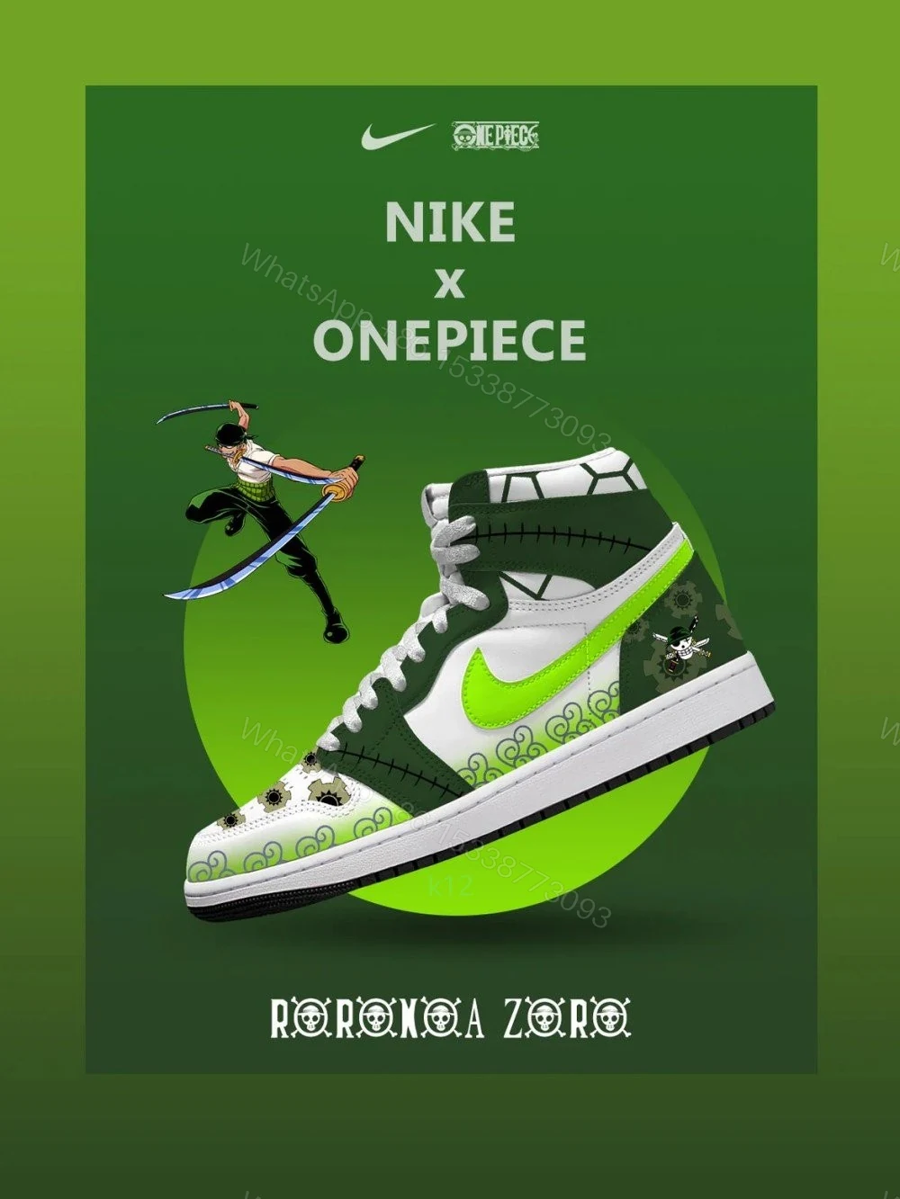 Roronoa Zoro V.3 Custom High-Top Jordan 1 — view 1