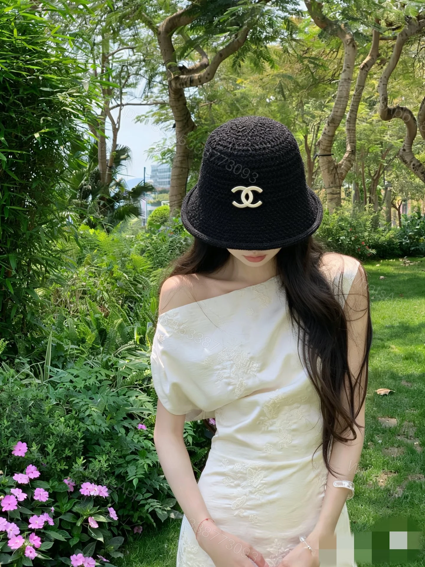 Chanel原單漁夫帽女款黑色粗織設計立體雙C時尚百搭款 — view 1