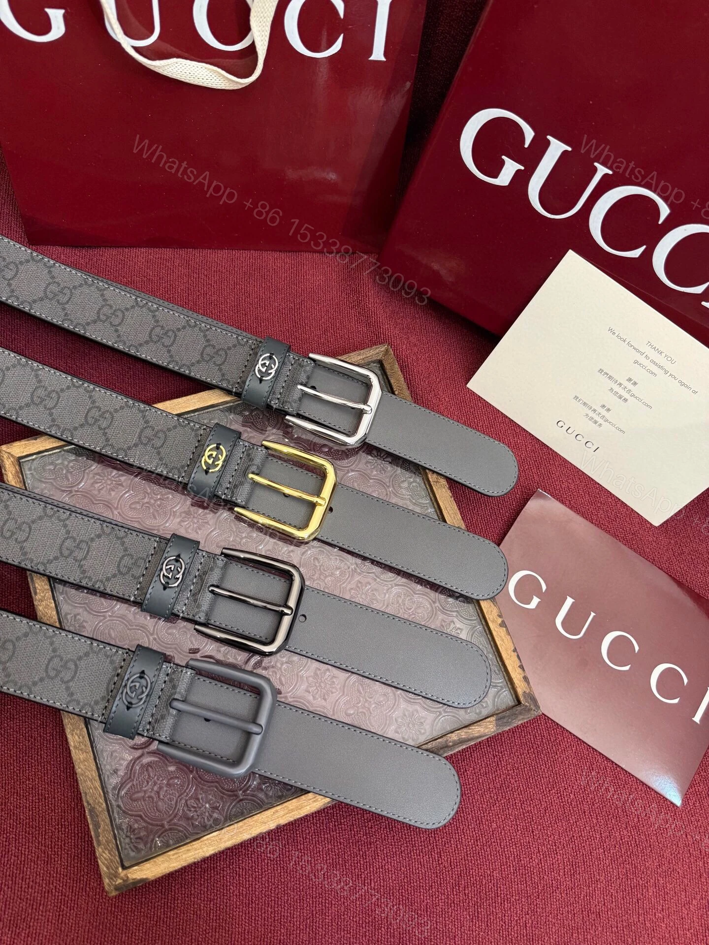 Gucci高仿男士灰色雙G皮帶復古金屬釦搭配牛仔褲 — view 1