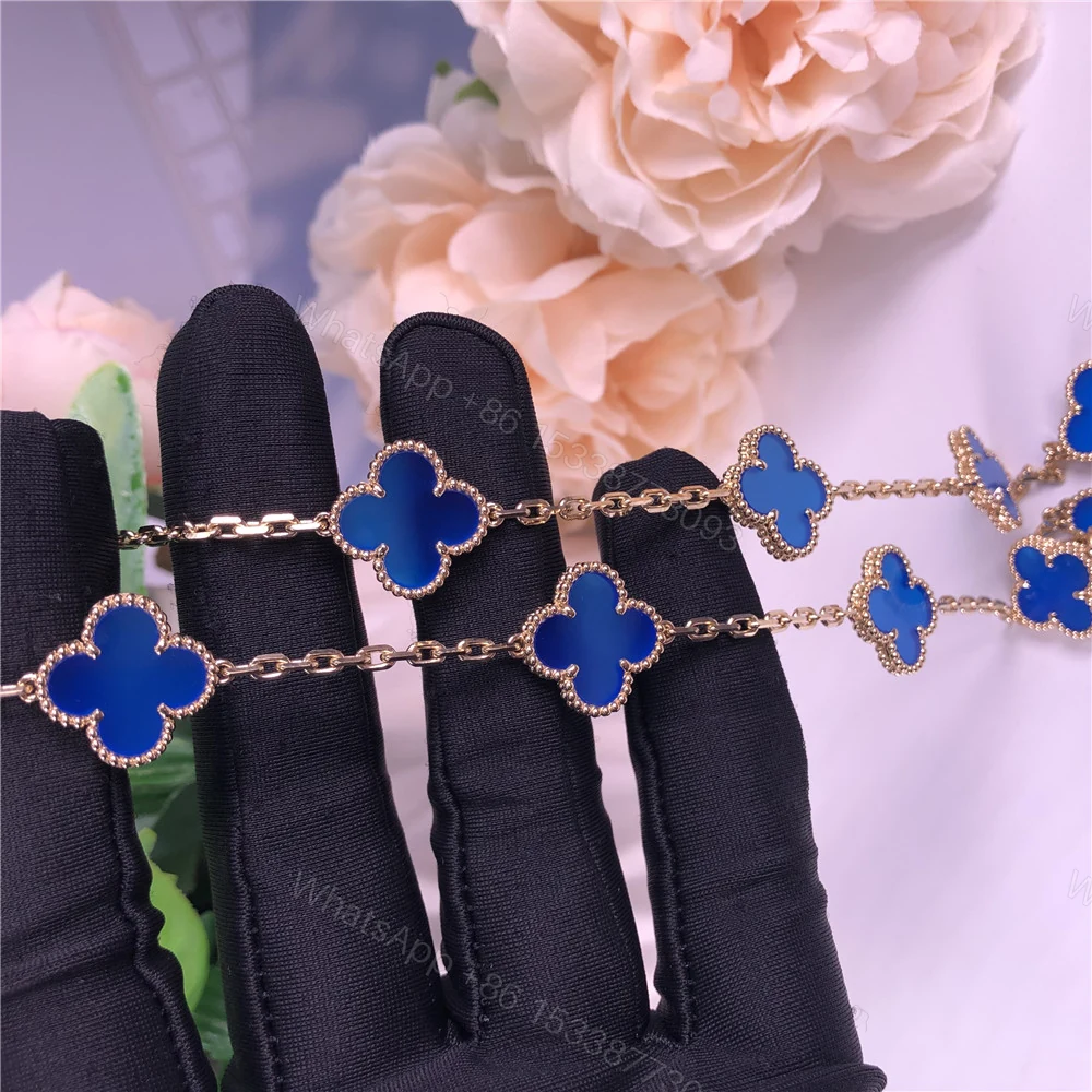 View 6 of Van Cleef & Arpels 18K Yellow Gold Alhambra Necklace Blue Agate 10 Motifs VCARP34800