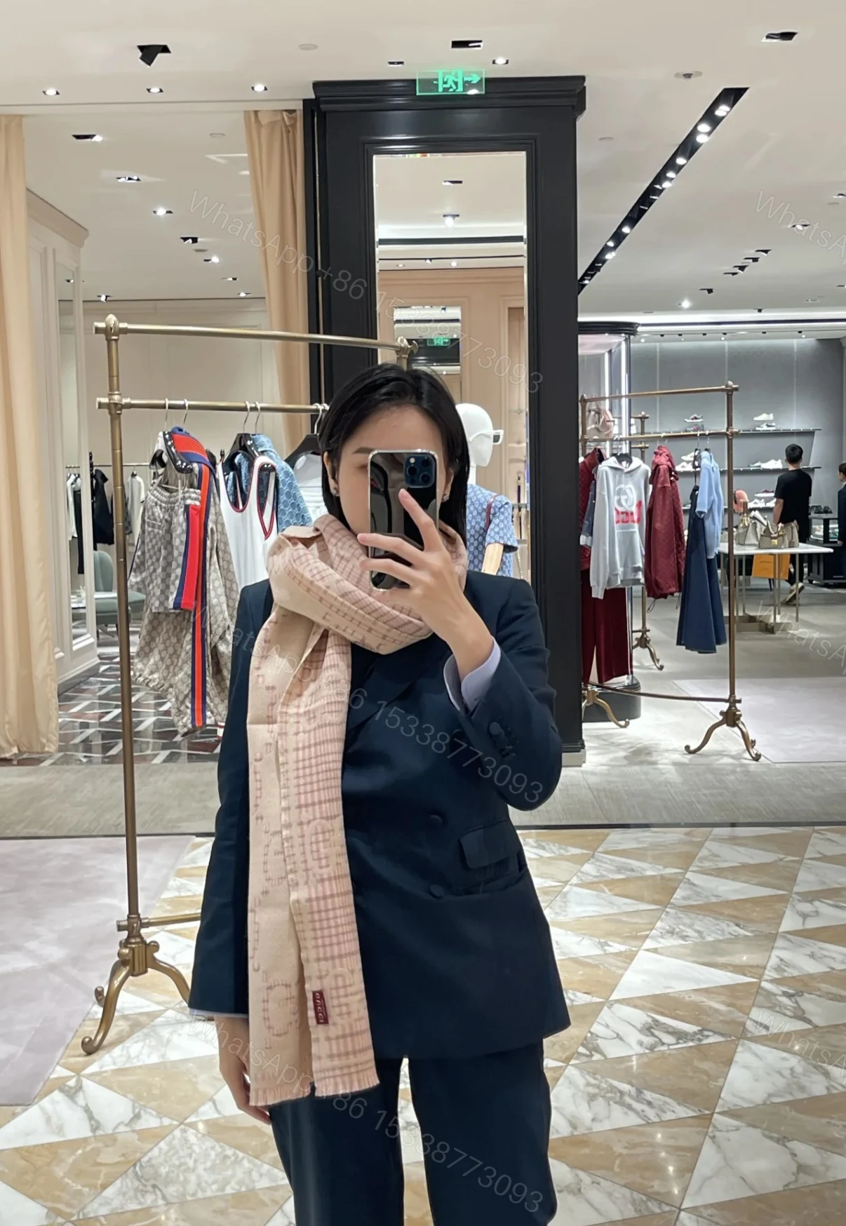 Gucci 一比一粉格紋雙G羊毛圍巾 女款日系氣質風人氣單品 — view 1