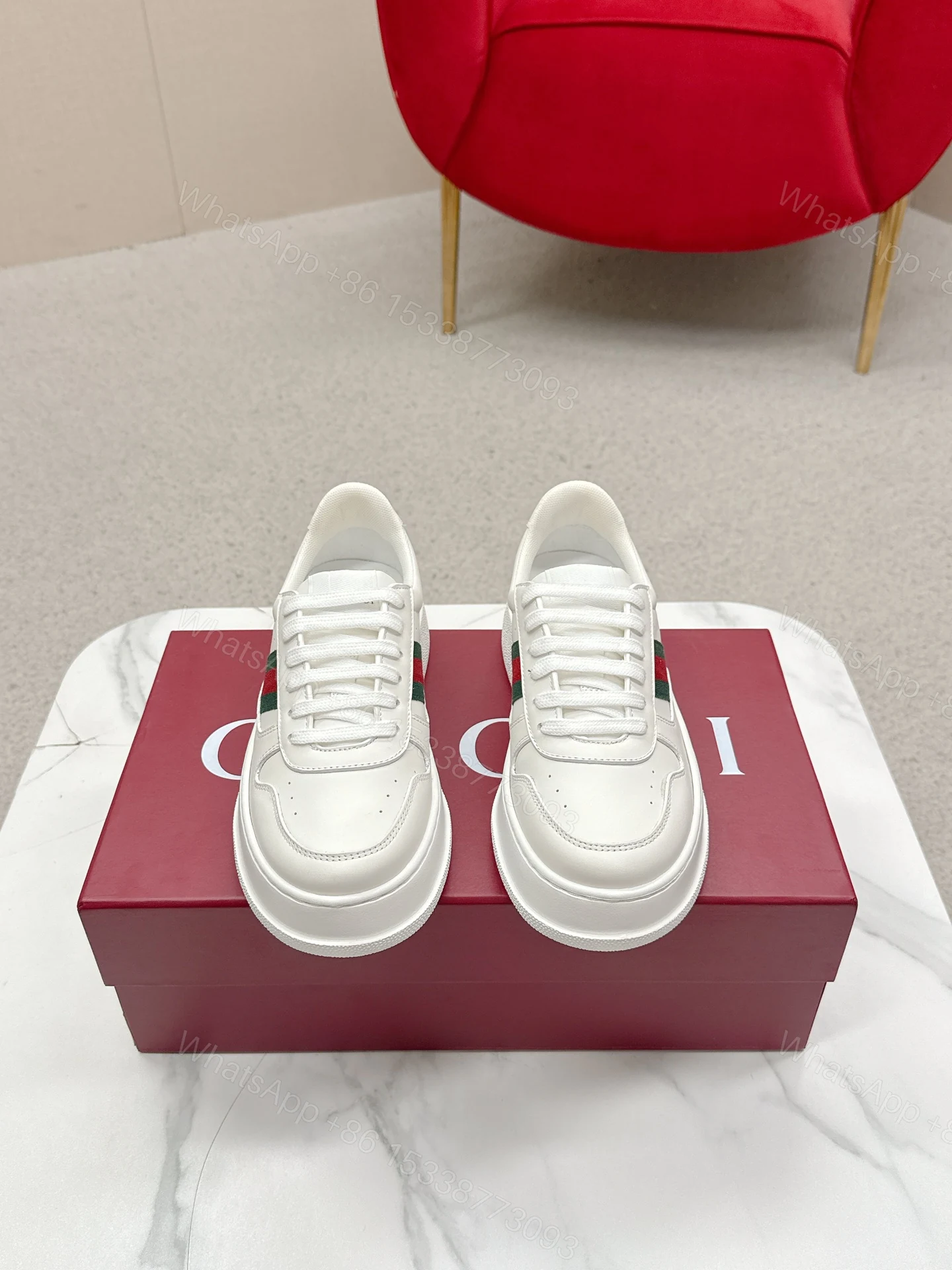 Gucci 高仿 男女款 全白厚底休閒鞋 極簡百搭日常款 — view 1