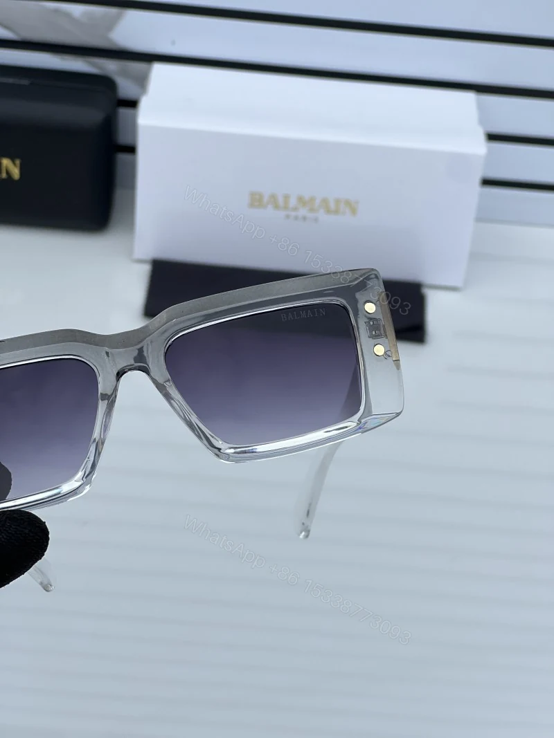 View 5 of First Copy Balmain Transparent Square Sunglasses Grey Gradient Lens Unisex UV Protection