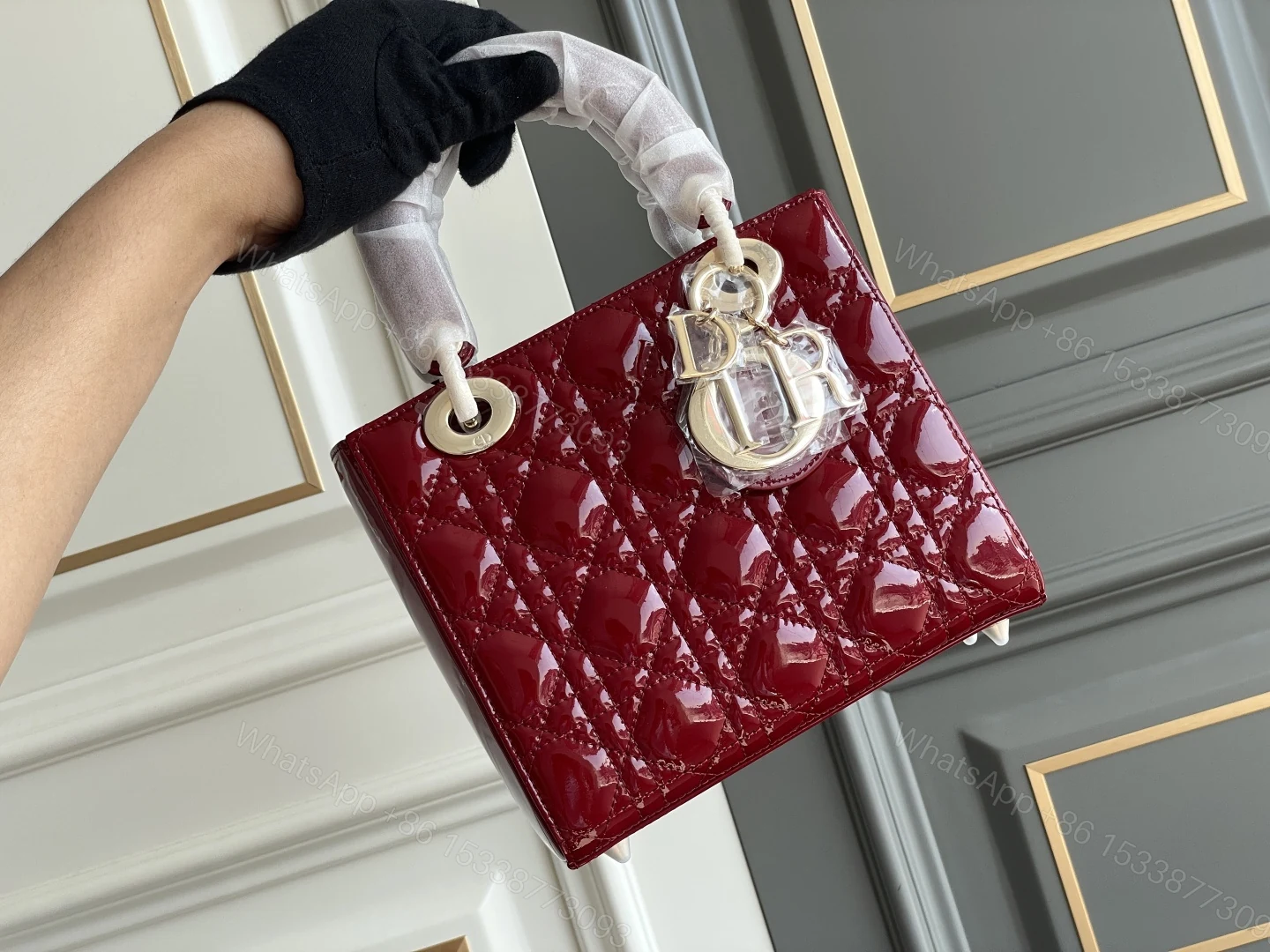 Dior A貨Lady手提包 女用酒紅亮面奢感限定款 — view 1