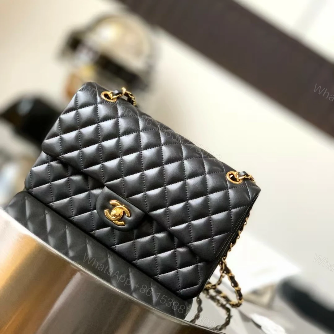 Chanel Charm Like Auth Handbag Sheepskin Black Lock Gold 25x16x7cm — view 1