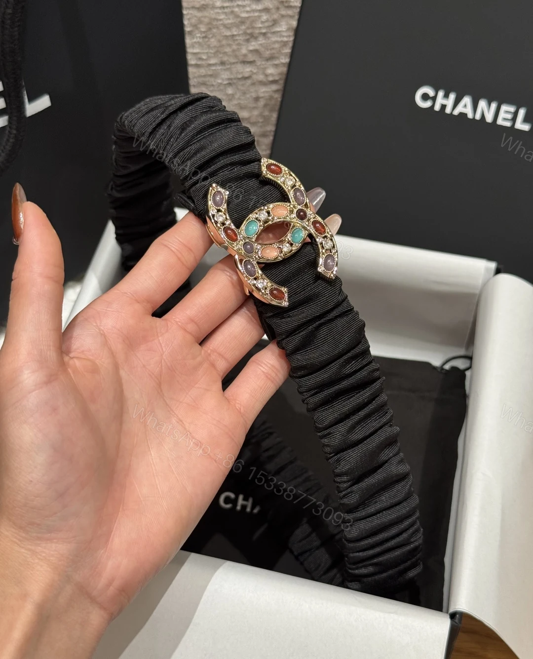 Chanel黑色彩寶雙C扣彈力女士腰帶 高仿小香風時尚皮帶 — view 1