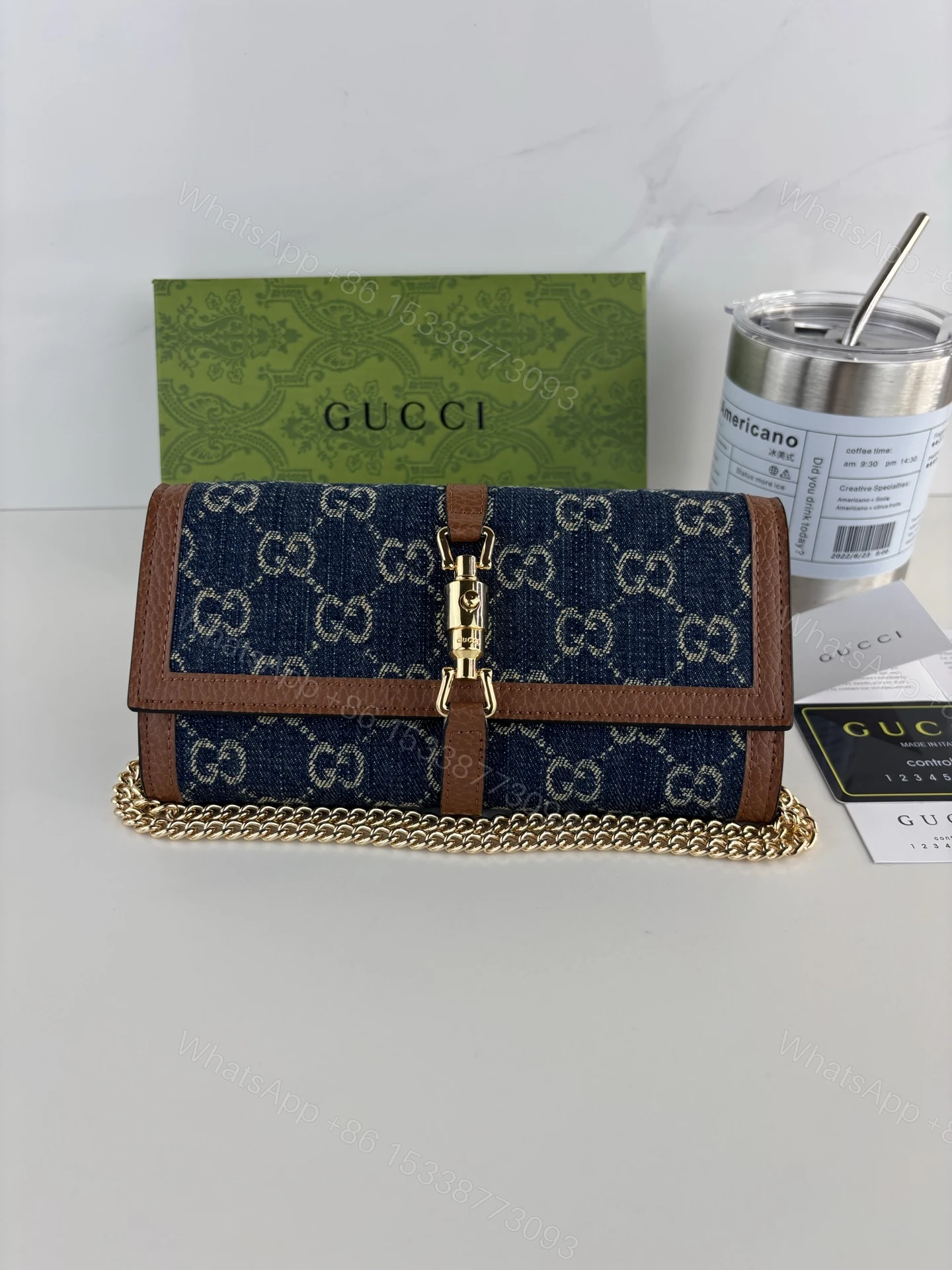 Gucci高仿女用喬姬包 牛仔GG老花金鍊鏈條設計優雅百搭 — view 1