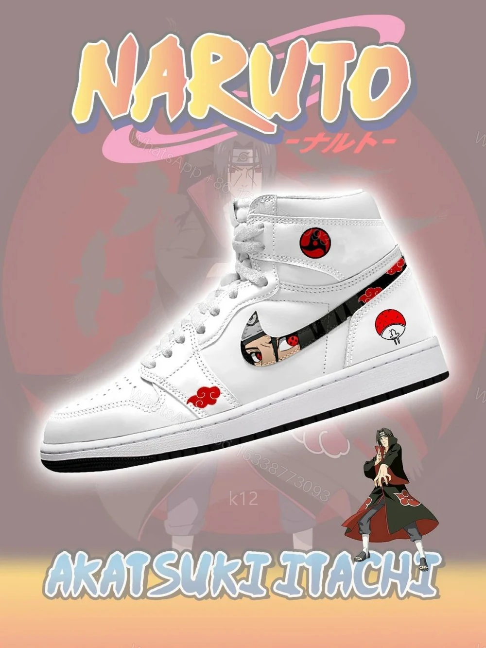 Akatsuki Itachi Uchiha V.3 Custom High Jordan 1 — view 1