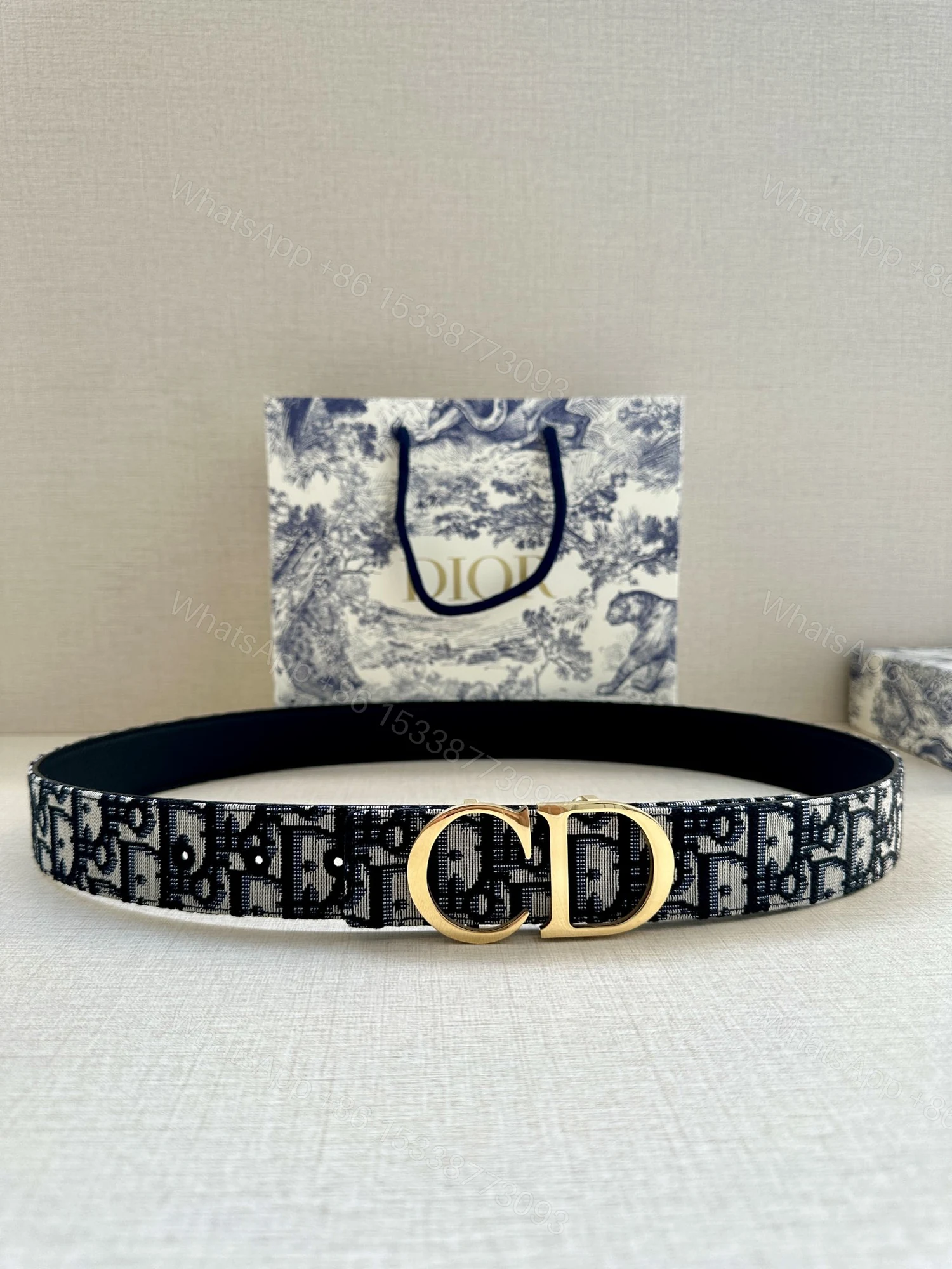 Dior 原單 男款 CD Oblique老花帆布皮帶 金色扣 精品腰帶 — view 1