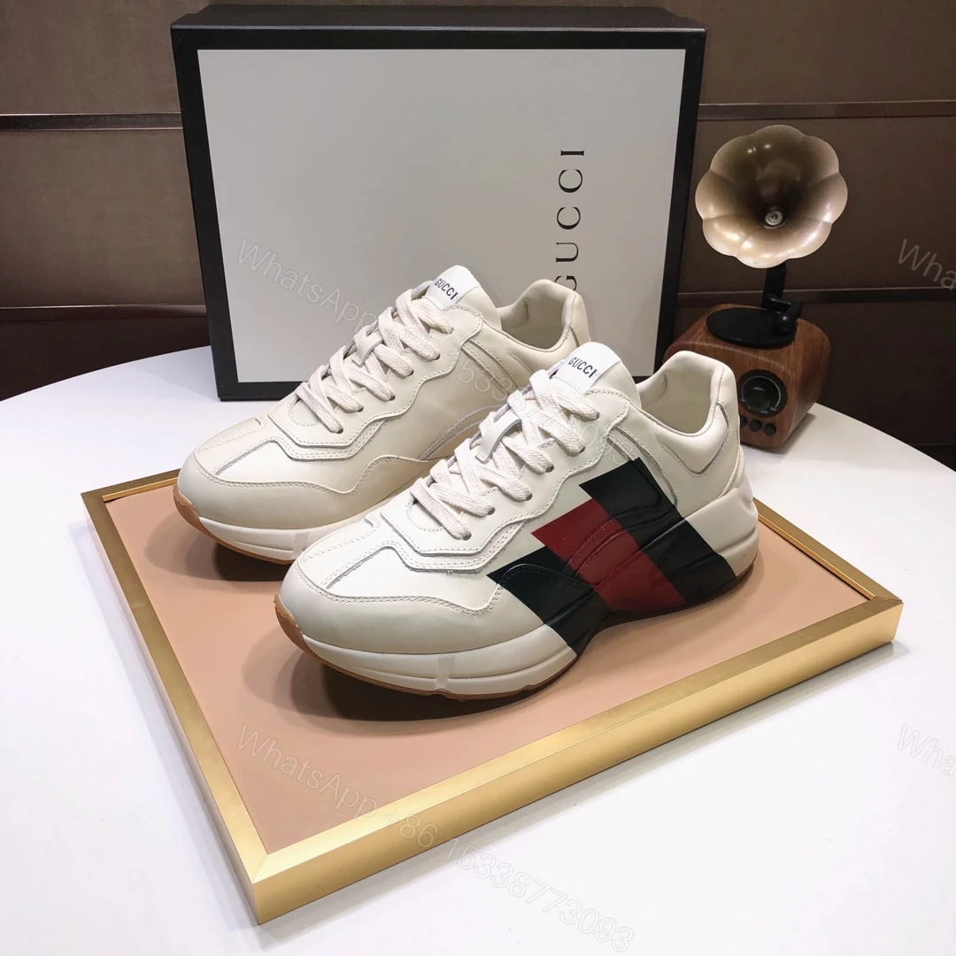Gucci高仿男鞋 紅綠閃電老爹鞋 奶油白厚底設計經典款 — view 1