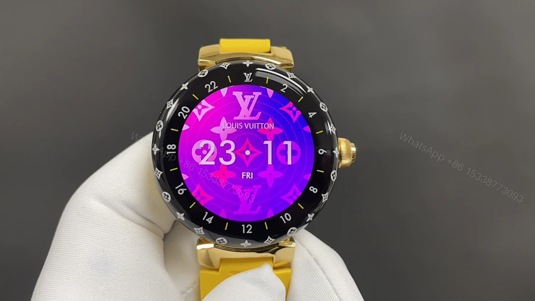 LV 一比一智慧手錶 黃色矽膠錶帶 圓形夜光螢幕潮流設計 — view 1