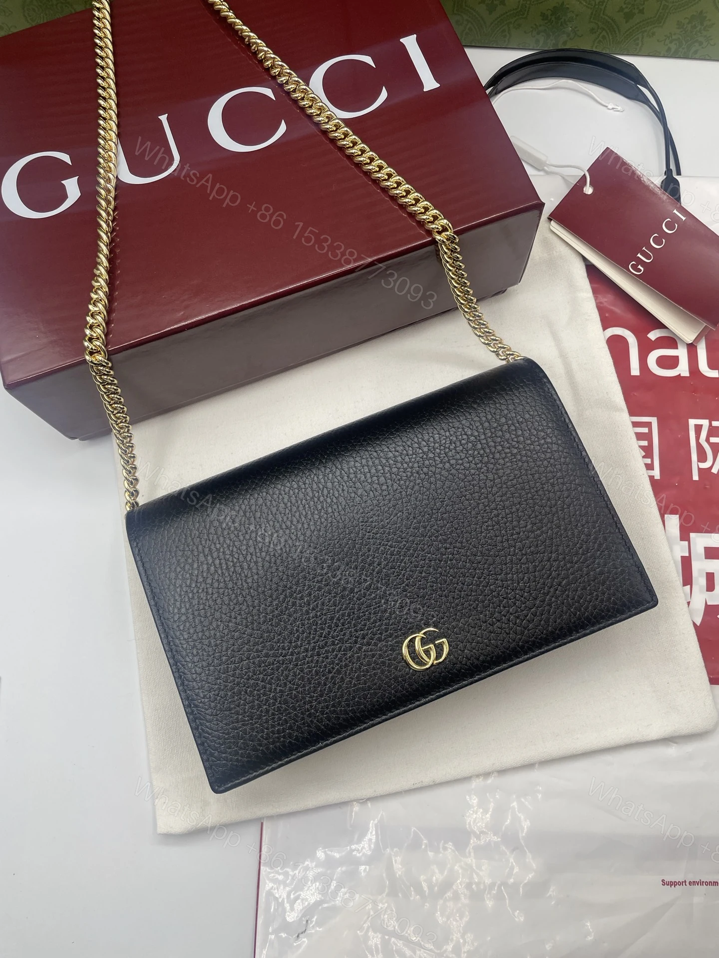 GUCCI 高仿GG Marmont 黑色荔枝皮鏈條包 氣質百搭單肩款 — view 1