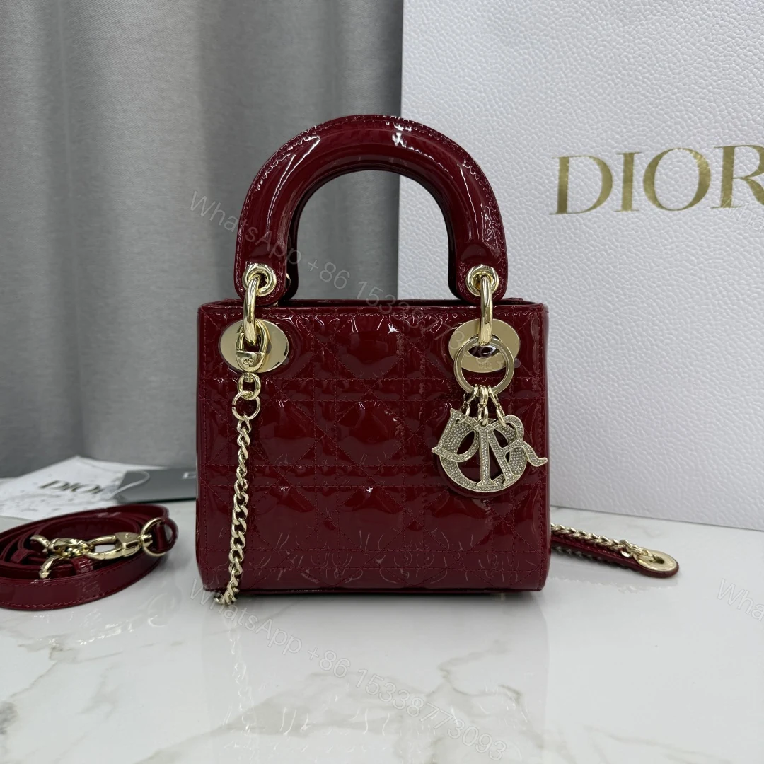 Dior高仿酒紅漆皮Lady Dior手提包女款鏈條設計氣質款 — view 1