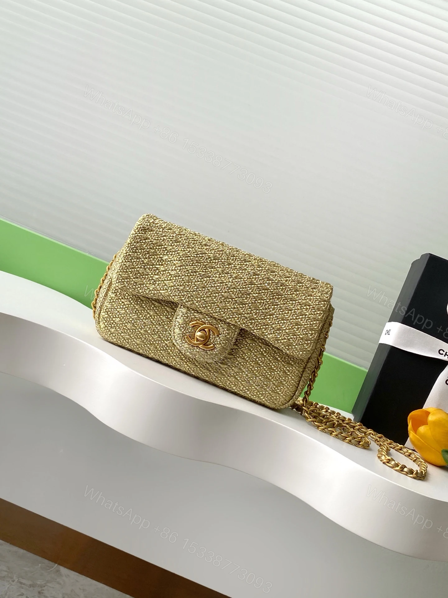 Chanel 高仿香檳金針織鏈條包 典雅奢華氣質精品女包 2025春夏新款 — view 1