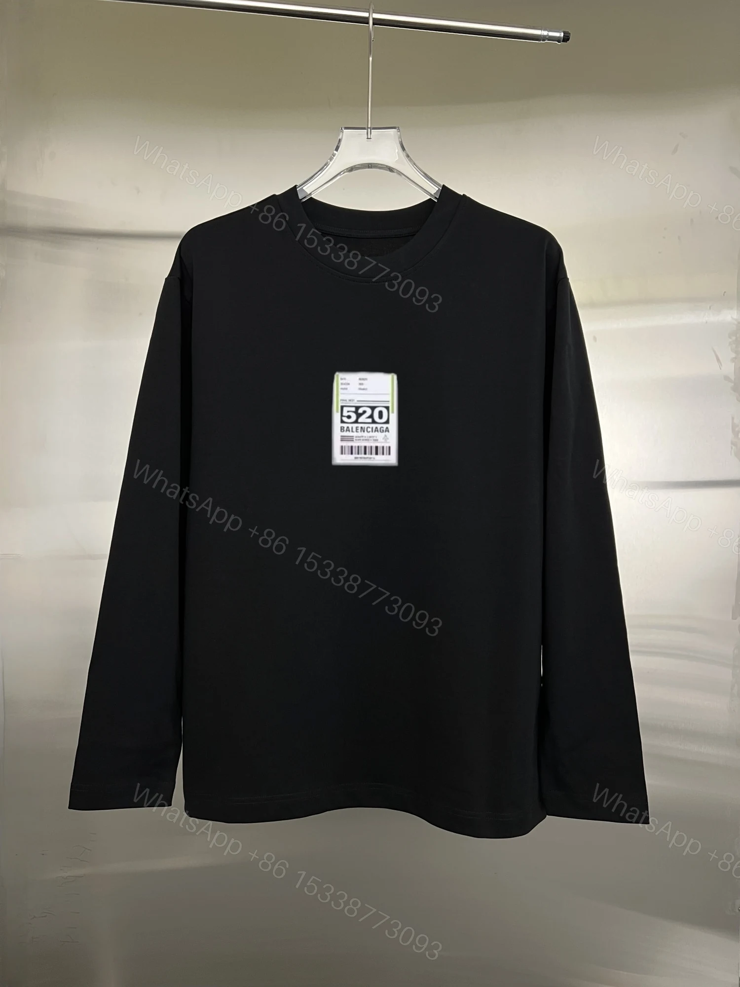 Balenciaga高仿長袖T恤男 黑底條碼Logo設計 低調街頭風百搭 — view 1