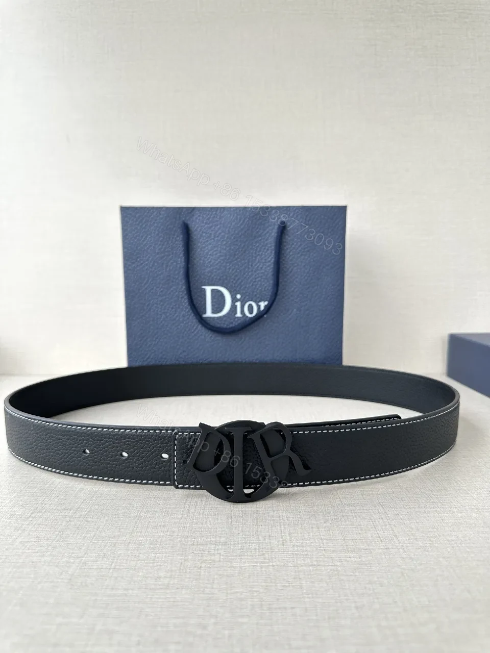 Black Leather Belt with Interlock Buckle - Modern Chic Style — view 1