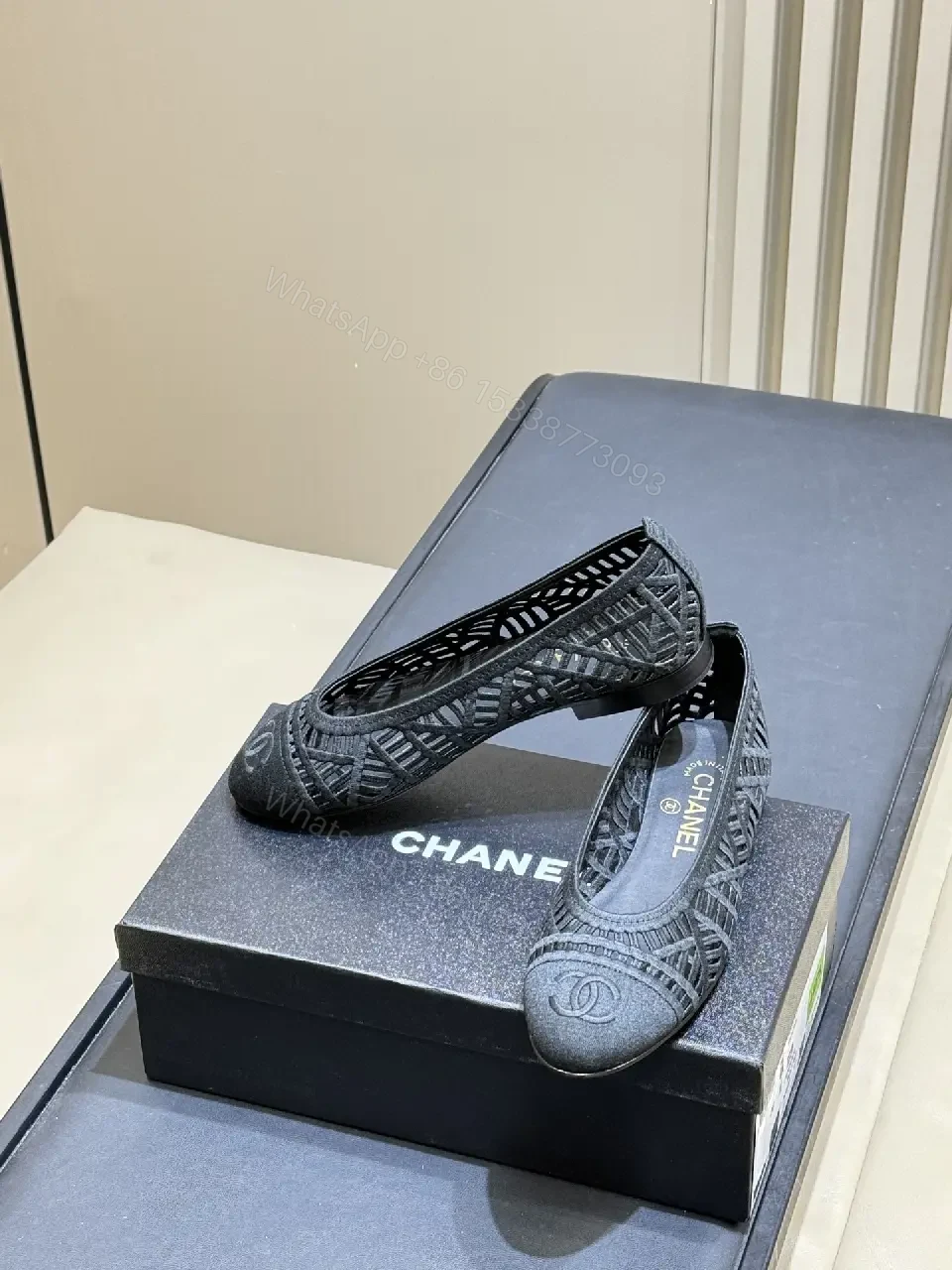 View 7 of Lattice Knit Flats – Black Knit, Low-Profile, Logo Detail