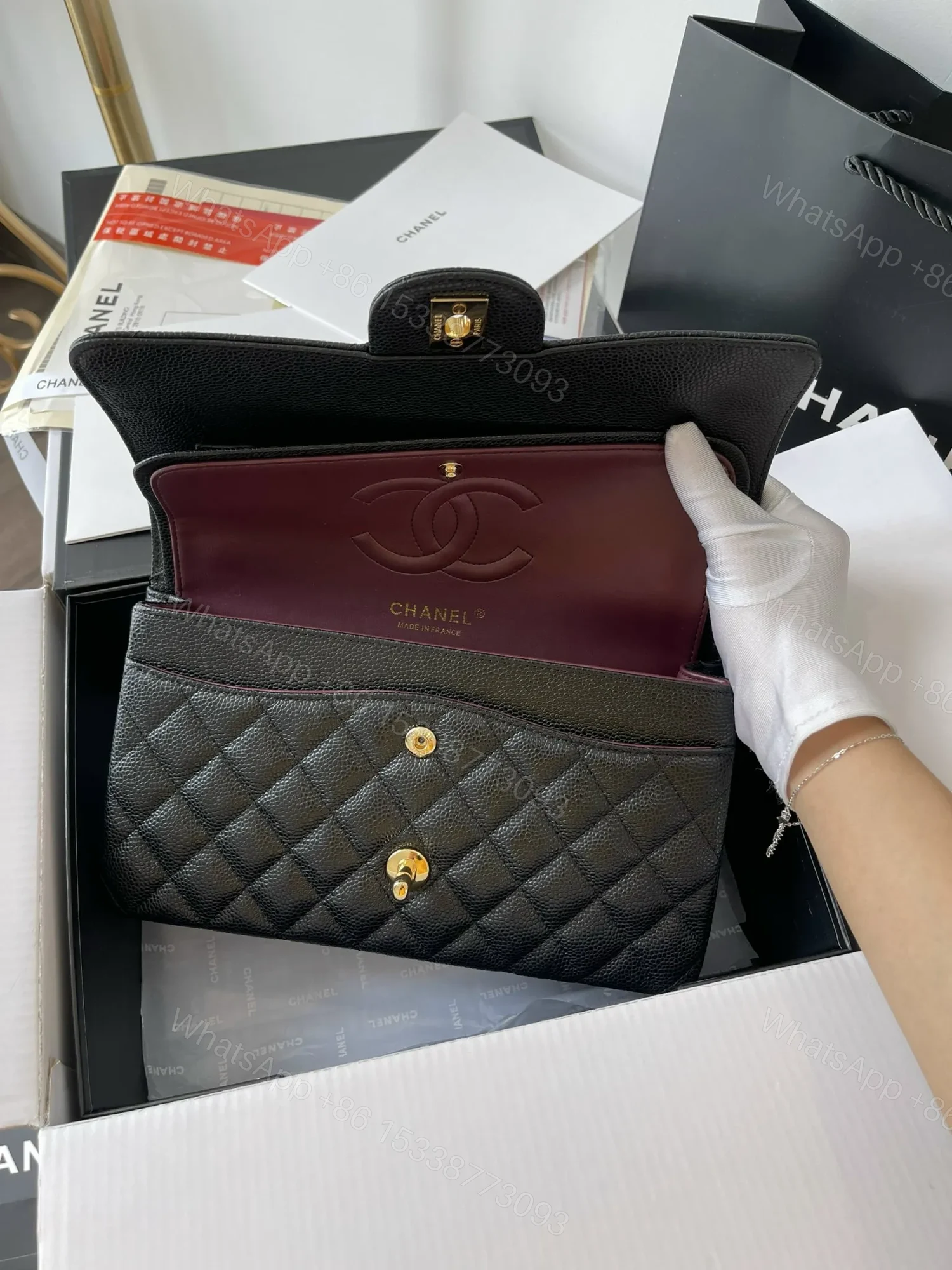 View 7 of Chanel Medium Classic Like Auth Handbags Cowhide Black Lock Gold 25.5cm