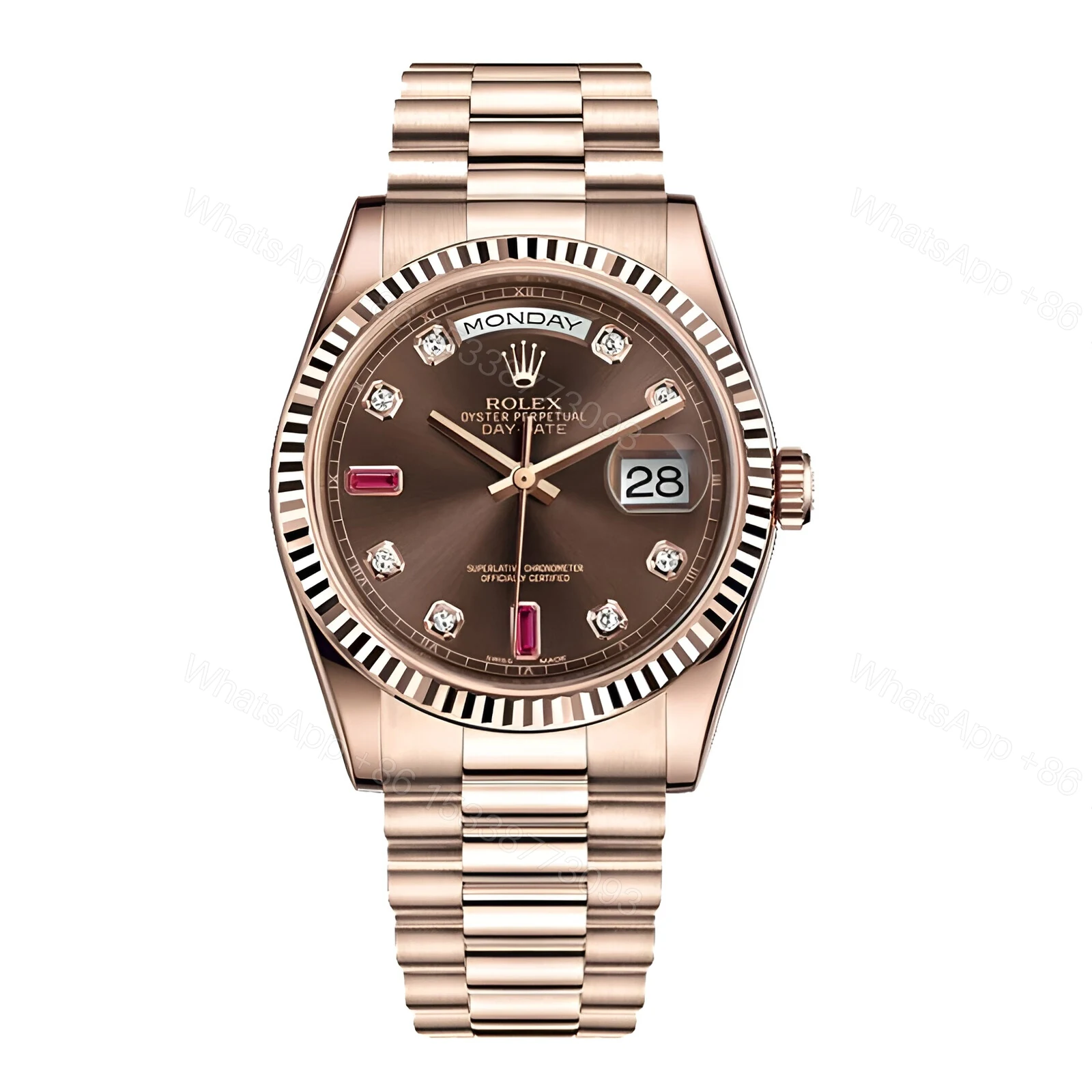 Rolex Day-Date 128235 AR Rose Gold Wrapped Chocolate Dial Replica — view 1