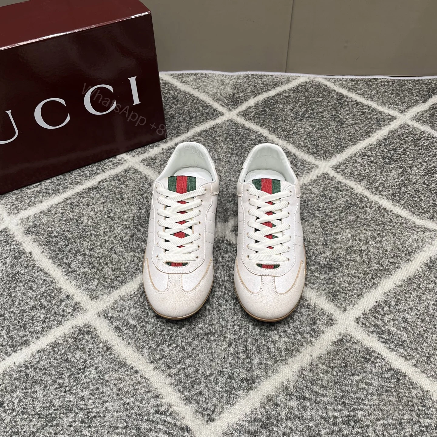 GucciA貨白色男士休閒鞋 織帶裝飾復古修身設計 — view 1