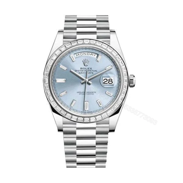 Rolex Day-Date 40 228396TBR Super Clone : 40mm Platinum Ice Blue Baguette Diamond Dial — view 1